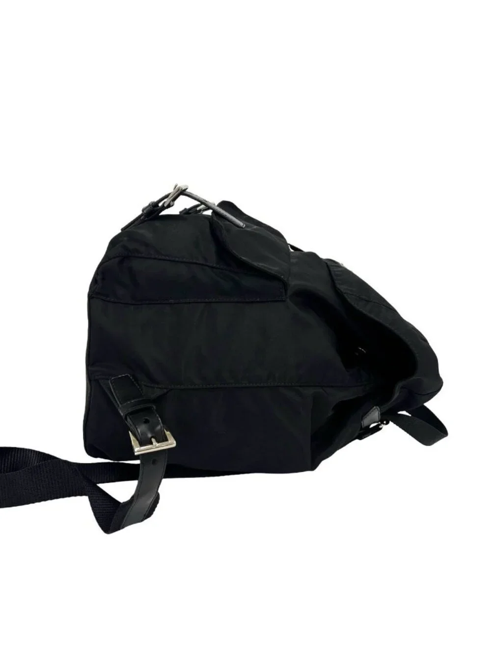 Prada Triangle Logo Tessuto Nylon Leather Backpack Black